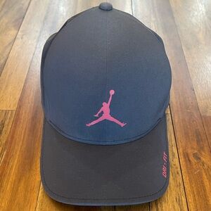 Jordan Dri Fit Black Hat With Red Jumpman Logo